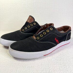 Polo Ralph Lauren Vaughn Mens Black Canvas Loafers Size 11.5D Boat Shoes Fashion